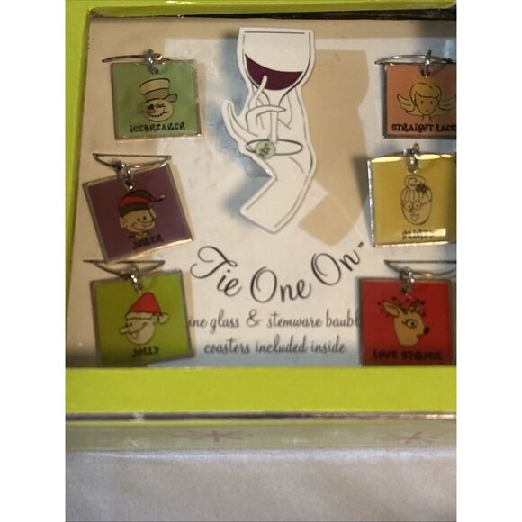 Tie One On Holiday‎ Wine Glass Charm Stemware 6 Pc Coasters & Baubles - Picture 2 of 7